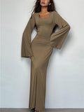 Ladies Elegant U-neck Flare Sleeve Strapped Dresses
