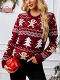 Women's Gingerbread Man Jacquard Round Neck Pullover Christmas Sweaters