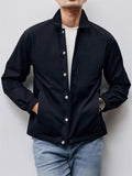 Retro Men's Button Long Sleeve Waist Length Solid Color Lapel Coat Black