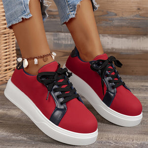 Women's Contrast Color Thick-Soled PU Leather Casual Shoes