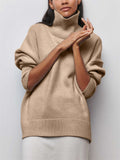 Women's Vogue Pure Color High Neck Cozy Pullover Sweater