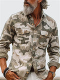 ‌Men's Camouflage Print Cargo Shirt with Pockets for Casual Wear‌