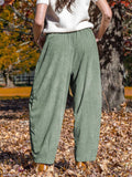 ‌Drawstring Corduroy Pockets Wide Leg Cropped Pants for Women‌
