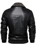 Men's Winter Fleece Lined Faux Leather Bomber Jacket with Faux Fur Collar