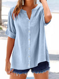 Women's Button Up V Neck Short Sleeve Summer Blouses