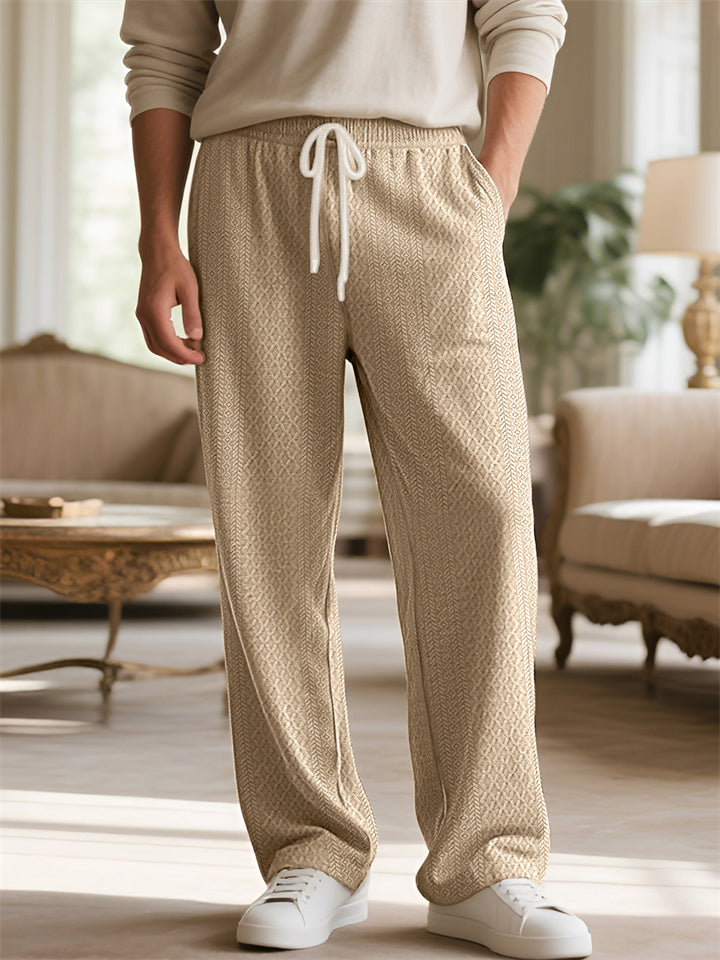 Men's Casual Solid Color Texture Jacquard Drawstring Trousers