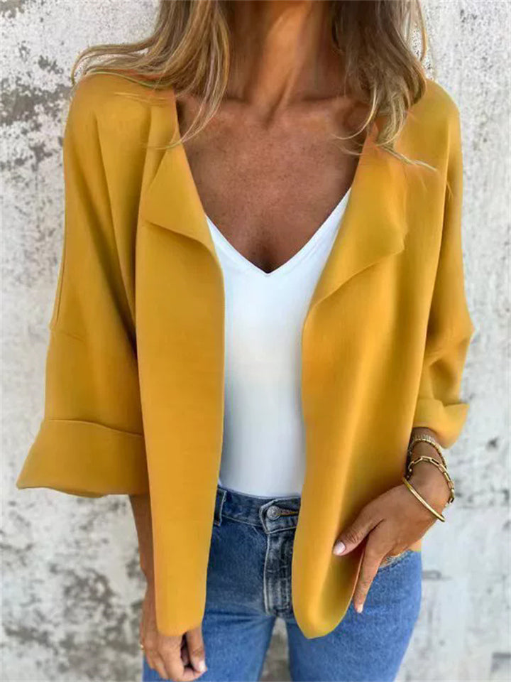 ‌Womens Autumn Faux Suede Plain Color Lapel Cardigan Outwear