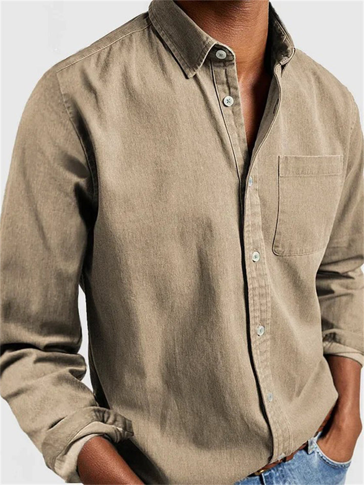 Men's Fashion Long Sleeved Button Up Shirts with Chest Pocket