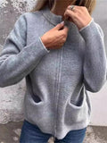 Women's Soft Knit Autumn Pockets Zip Up Open Front Cardigan Sweaters