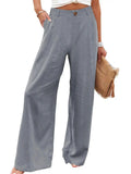 Women's Comfy High Waisted Cotton Linen Wide Leg Pants with Pockets
