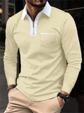 Men's Fall V Neck Long Sleeve Fitted Polo Shirt