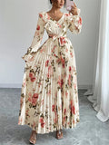 Eelgant Spring Summer Floral Print Ruffled Sleeve Maxi Dress for Women