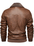 Men's Detachable Collar Faux Leather Biker Jacket Winter Motorcycle Riding Outerwear