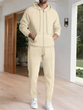 Sporty Waffle Long Sleeve Hooded Outfits for Men