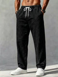 Mens Distressed Wash Drawstring Elastic Waist Relaxed Fit Jeans