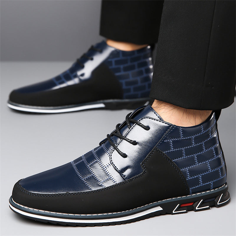 Men's Faux Leather Casual High Top Lace Up Flats Shoes