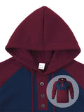 Men's Autumn Fleece Lined Pullover Pockets Block Color Hoodie