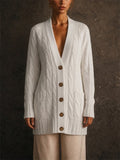 Women Long Cable Knit Button Down Cardigan Sweater with Pockets