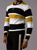 Men's Autumn Contrast Color Striped Ribbed Knitted Sweaters