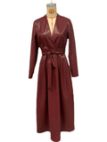 Women's Trendy V Neck Long Sleeve Tie-waist Slim Fit Big Hem Dress