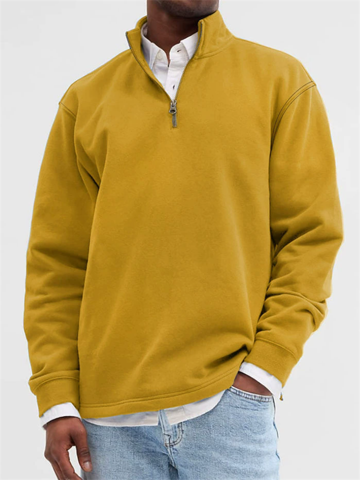 Men's Solid Color Stand Collar Zipper Long Sleeve Sweatshirts