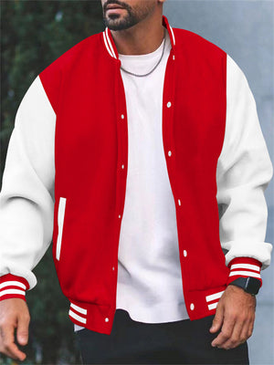 Men's Trendy Stand Collar Button Up Splicing Baseball Jacket