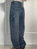 Women's Stylish Straight Wide Leg Bling Bling Denim Pants