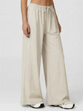 Women's Comfy Wide Leg Drawstring Palazzo Pants Loose Fit Trousers