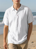 Men's Summer British Style Solid Color Polo Collar Short Sleeve Shirts