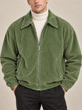 Men Casual Corduroy Zip Up Collared Bomber Jacket