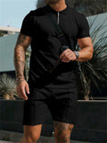 Male Fashion Pure Color Waffle Short Sleeve T-shirt Shorts Suits