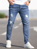 Men's Blue Form-fitting Streetwear Denim Jeans