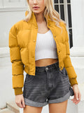 Women's Winter Solid Long-sleeved Cropped Puffer Coats