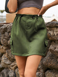 Summer Sexy Lace-up Denim Cargo Skirt for Lady