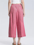 Women's Plaids Wide Leg Capri Pants Summer Casual Loose Fit