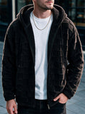 Men Fleece Hoodie Checkered Full Zip Autumn Winter Jacket