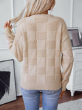 Checked Round Neck Long Sleeve Knitted Sweaters for Women