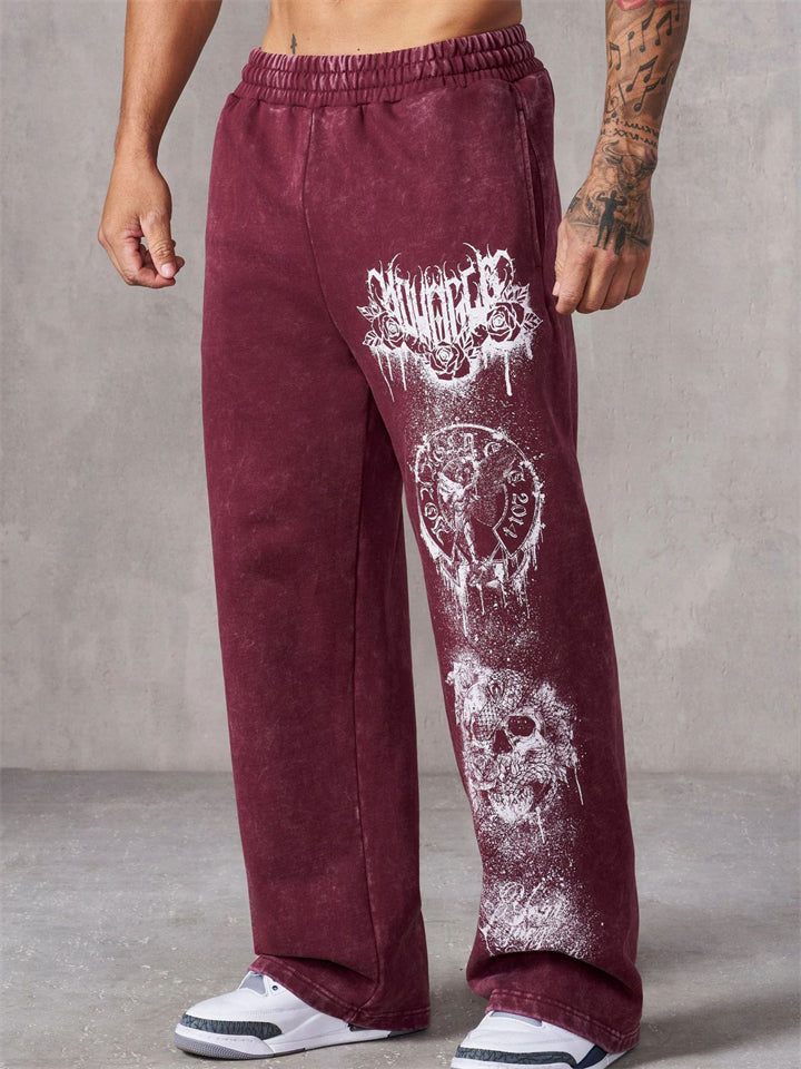 Men's Skull Print Loose Fit Casual Streetwear Sweatpants