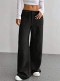 Women's Corduroy Solid Color Mid Rise Pockets Wide Leg Pants