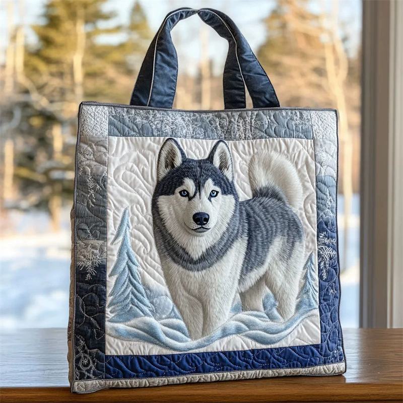 Husky Dog Winter Scene Canvas Tote Bag