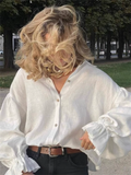Women's French Style Simple White Lantern Sleeve Blouses