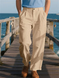 Male's Solid Color Casual Loose Straight Wide Leg Suit Trousers