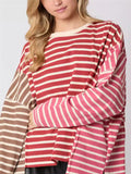 Multicolor Stripes Irregular Long Sleeve T-shirts for Women