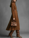 Women's Elegant Long Sleeve Suede A-Line Trench Coat Dresses