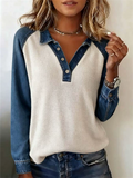 Casual Denim Collar Waffle Knit Button Up Shirt for Women