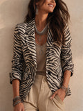 Women Zebra Print Slim Fit Lapel Long Sleeve Office Blazer