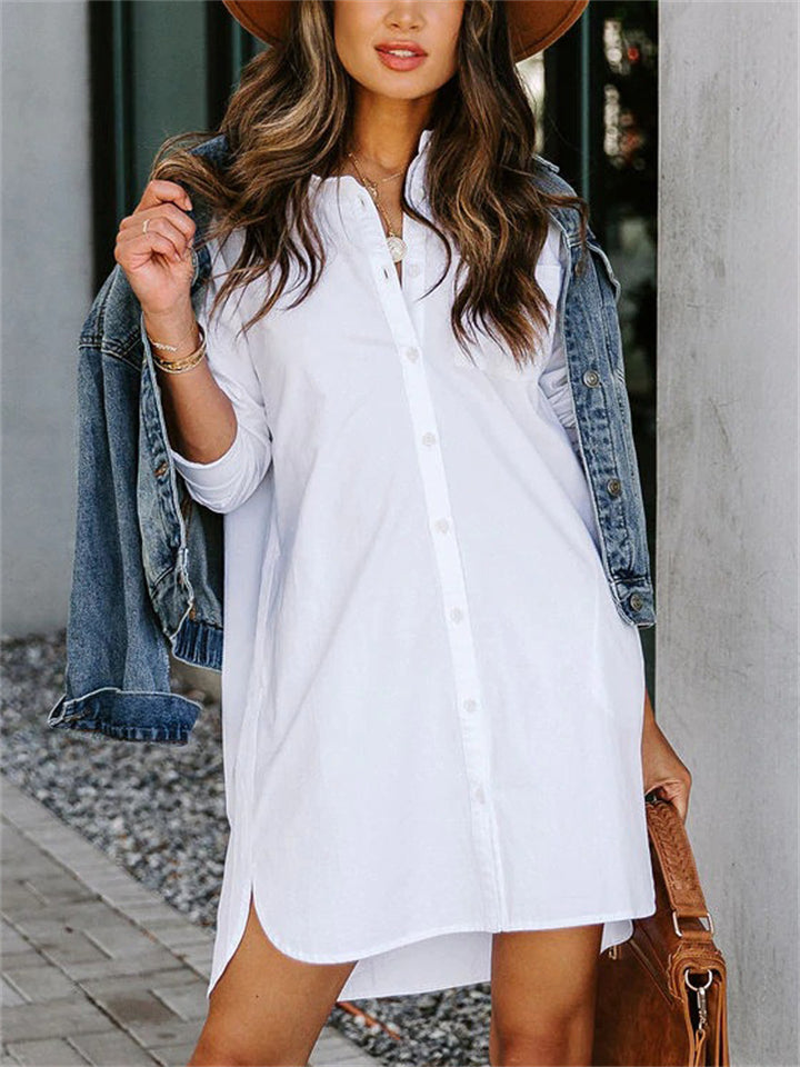 Women's Casual Elegant Solid Color Lapel Long Blouse