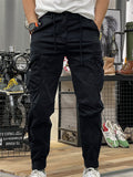 Men's Retro Solid Color Pockets Cargo Jogger Pants