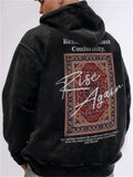 Men's Autumn Retro Black Printed Zip Up Long Sleeve Hoodie