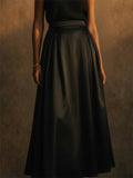 Women High Waist Elegant A Line Flowy Long Satin Maxi Skirt